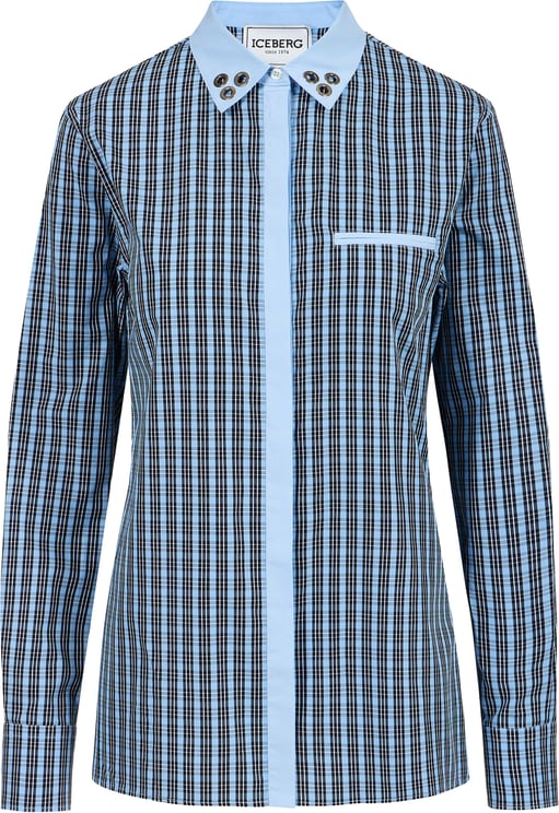 Iceberg Long-sleeved, comfort fit light blue and black check poplin shirt