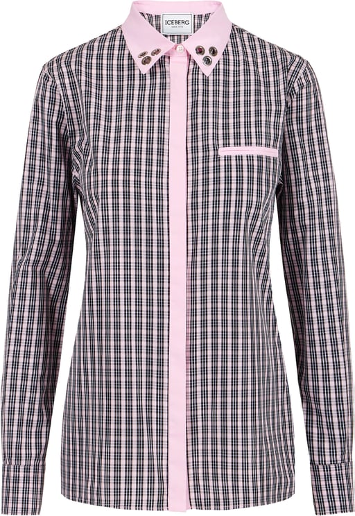 Iceberg Long-sleeved, comfort fit fuchsia and black check poplin shirt