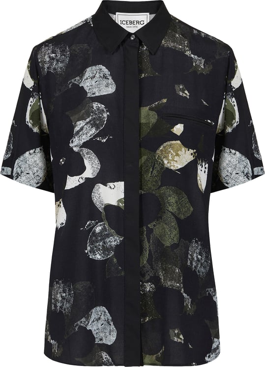 Iceberg Short-sleeved, regular fit patterned shirt in green and black, made from sustainable viscose