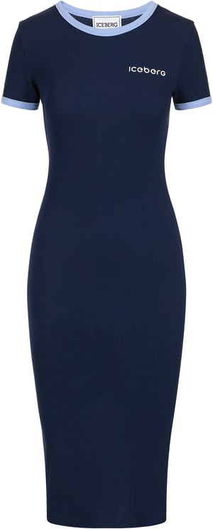 Iceberg Blue ribbed jersey slim fit dress with Iceberg print