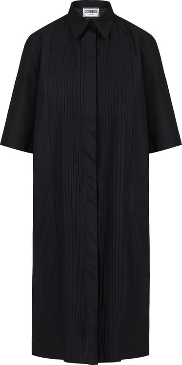 Iceberg Short-sleeved black dress in poplin with a pleated front panel