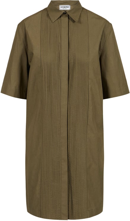 Iceberg Short-sleeved khaki dress in poplin with a pleated front panel