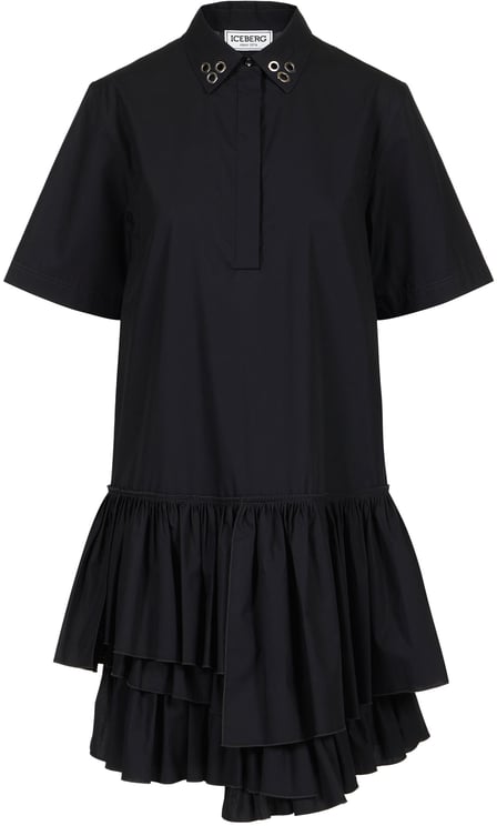 Iceberg New shape short-sleeved black dress in cotton poplin