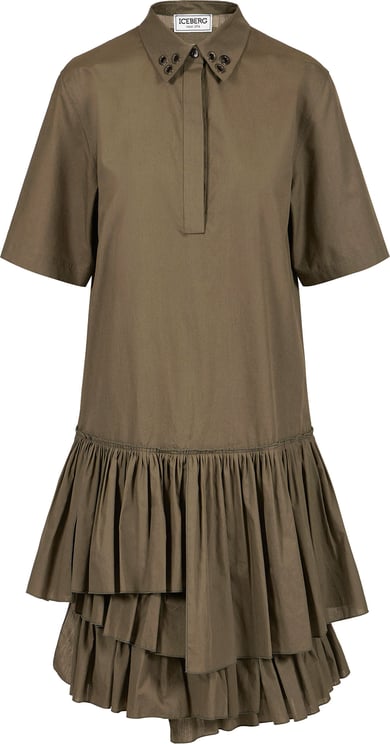 Iceberg New shape short-sleeved khaki dress in cotton poplin
