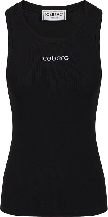 Iceberg Black ribbed stretch cotton jersey tank top