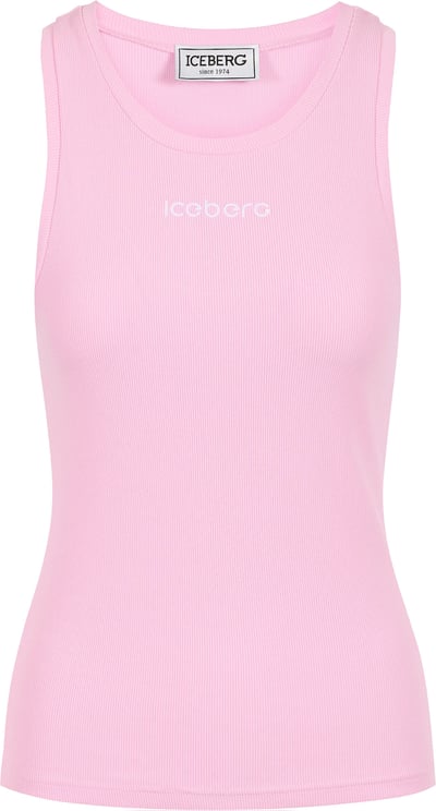 Iceberg Pink ribbed stretch cotton jersey tank top