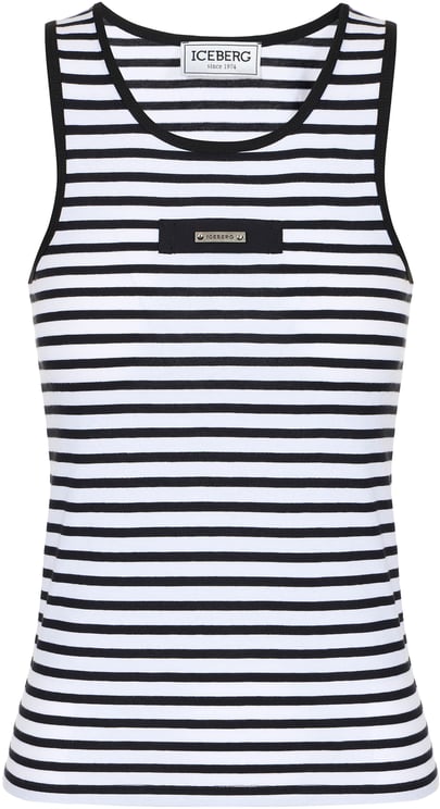 Iceberg White and black, slim fit striped cotton jersey tank top