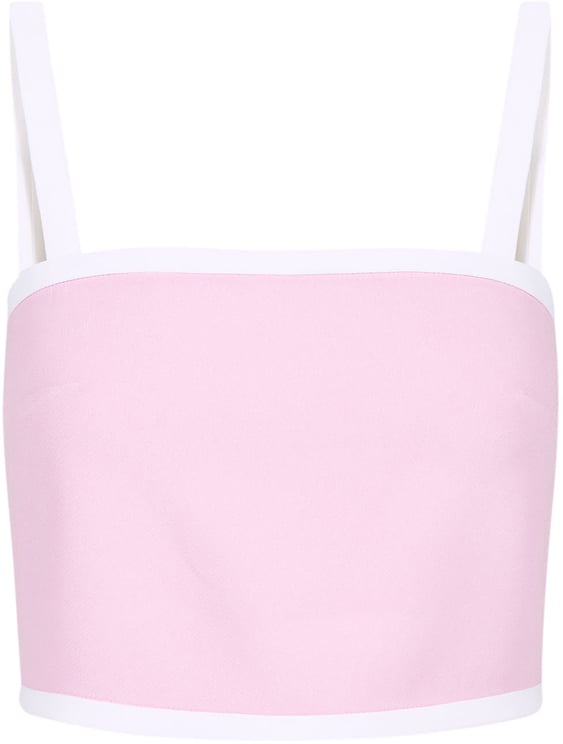 Iceberg Pink, cropped fit viscose-blend cady top, with contrasting shoulder straps