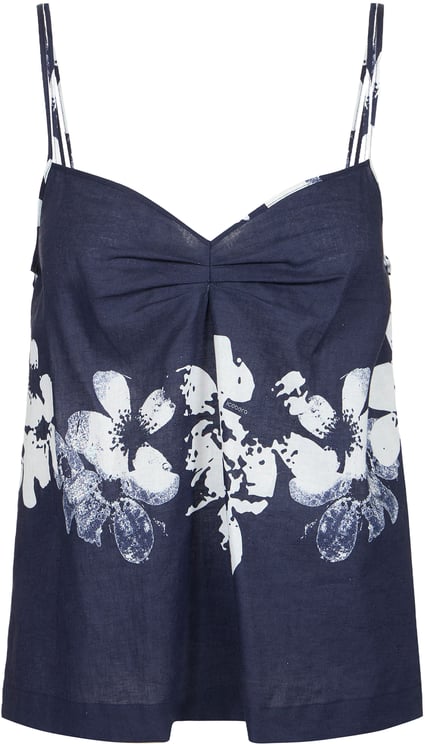 Iceberg Comfort fit blue top in linen-blend fabric with Hawaiian print