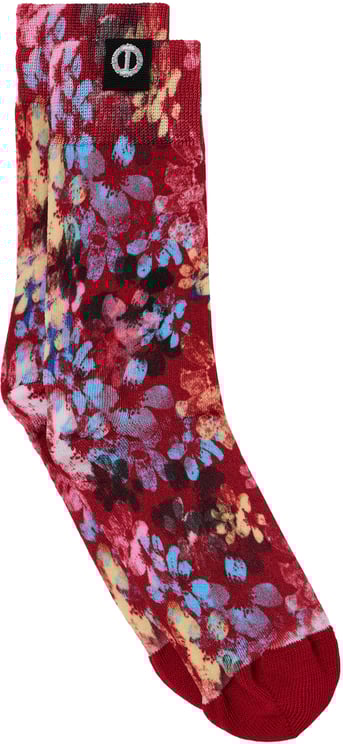 Iceberg Floral-patterned socks with a red background in technical yarn