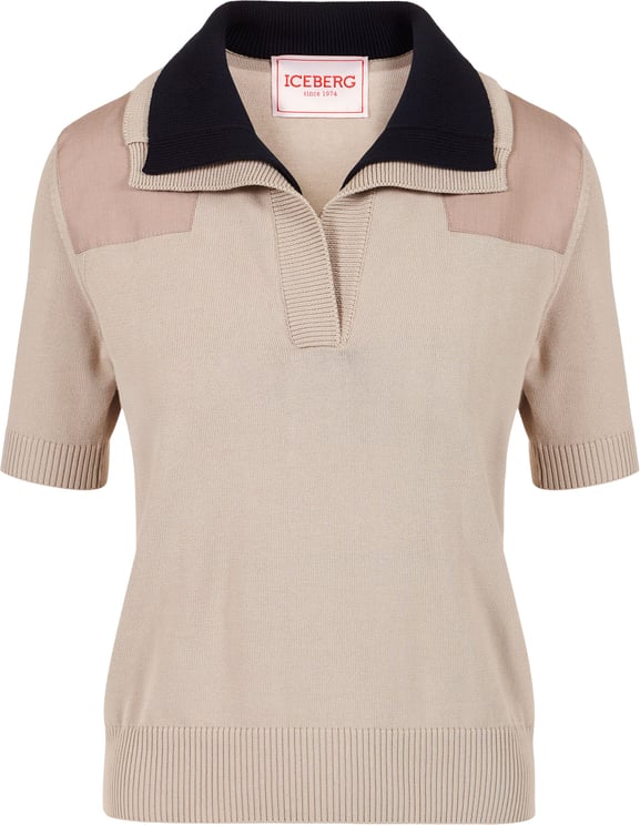 Iceberg Slim fit light khaki short-sleeved polo sweater in a plain knit
