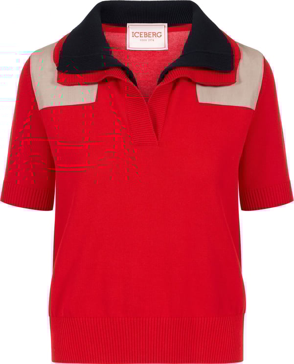 Iceberg Slim fit red short-sleeved polo sweater in a plain knit