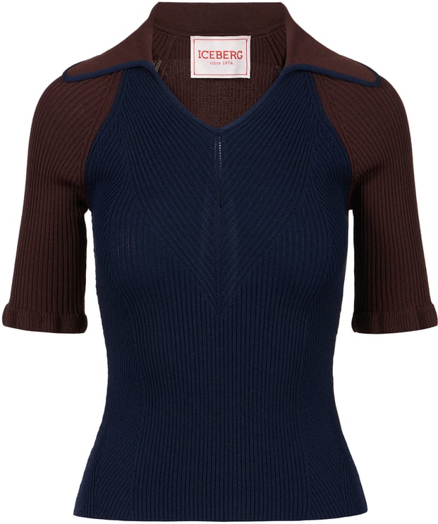 Iceberg Classic blue V-neck polo sweater in ribbed viscose blend