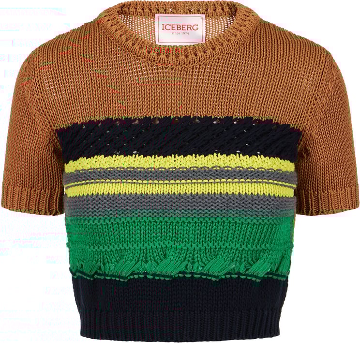 Iceberg Multicolored short-sleeved cotton crew neck sweater