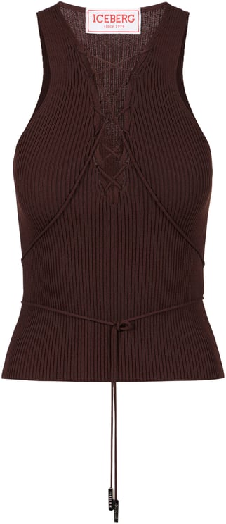 Iceberg Brown ribbed viscose-blend tank top with ties