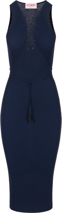 Iceberg Classic blue dress in ribbed viscose blend with braided ties