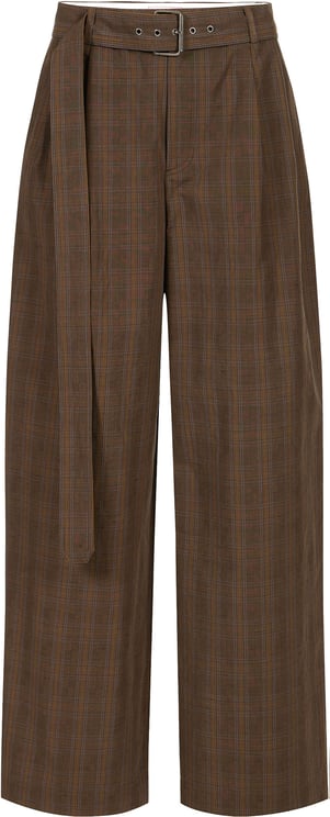 Iceberg Comfort fit brown check trousers in cotton and linen
