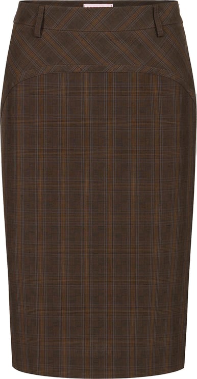 Iceberg Regular fit brown check sheath skirt in cotton and linen