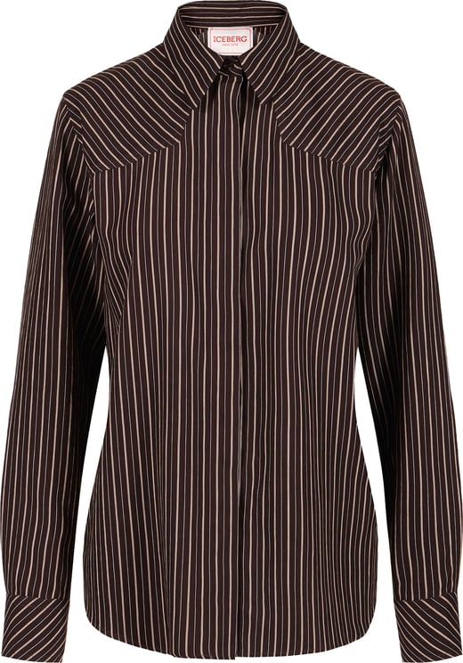 Iceberg Comfort fit brown and white pinstripe long-sleeved viscose shirt