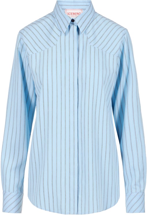 Iceberg Comfort fit light blue and white pinstripe long-sleeved viscose shirt