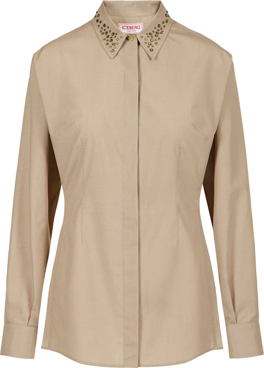 Iceberg Long-sleeved sand-colored poplin shirt with rhinestones