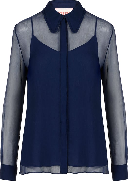 Iceberg Regular fit soft blue long-sleeved silk crepe shirt