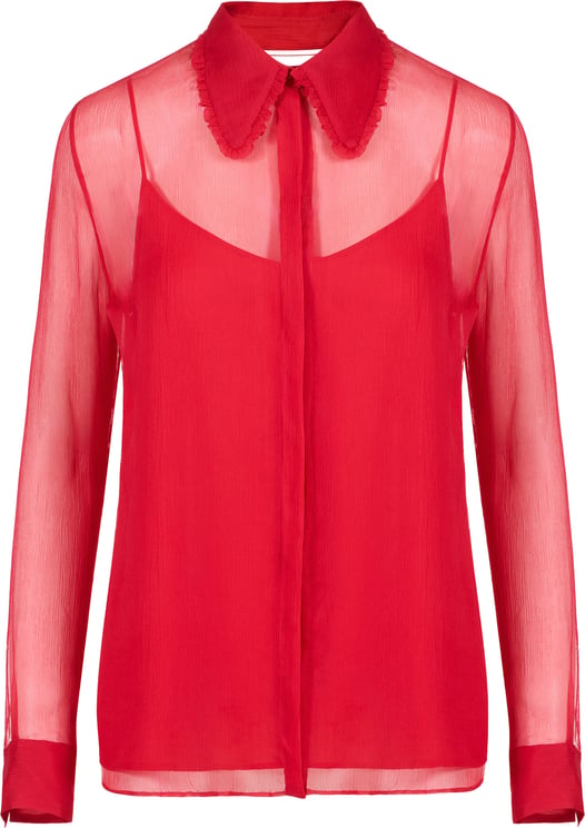 Iceberg Regular fit red long-sleeved silk crepe shirt