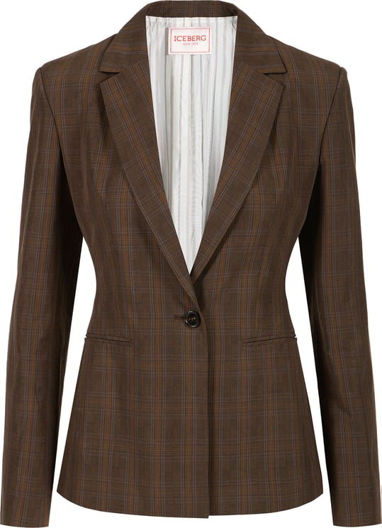 Iceberg Single-breasted brown check jacket in cotton and linen