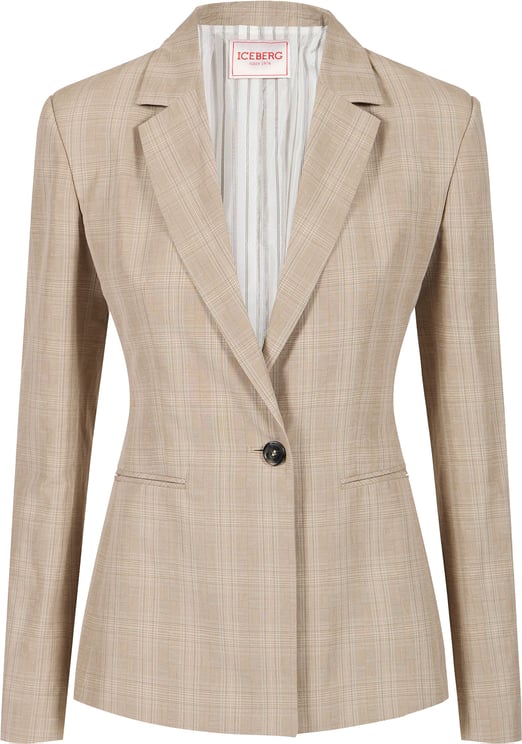 Iceberg Single-breasted beige check jacket in cotton and linen