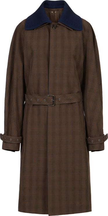 Iceberg Comfort fit brown check coat in cotton and linen