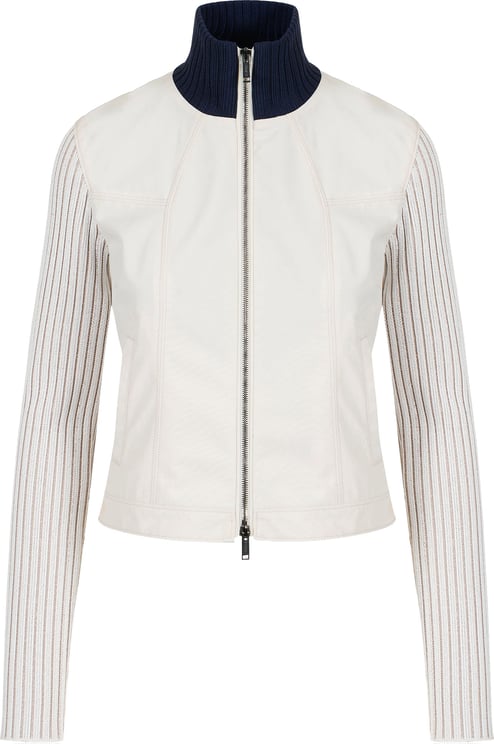 Iceberg Sand-colored cropped slim fit nylon short jacket with ribbed sleeves