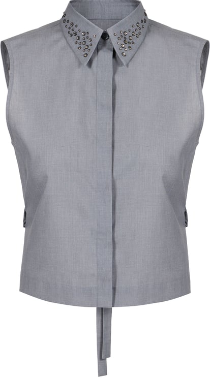 Iceberg Cropped fit gray blouse in technical cotton poplin with rhinestones