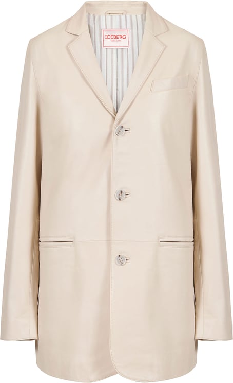 Iceberg Comfort fit single-breasted ecru jacket in vintage leather