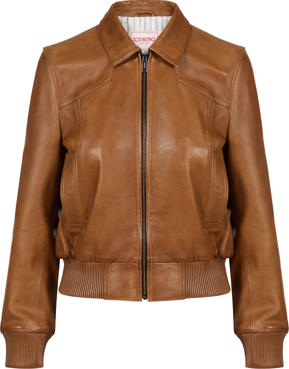 Iceberg Regular fit tan-colored short jacket in vintage leather