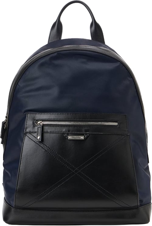 Iceberg Blue and black nylon backpack with leather gusset and logoed plaque