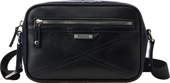 Iceberg Blue and black nylon crossbody bag with leather gusset and logoed plaque