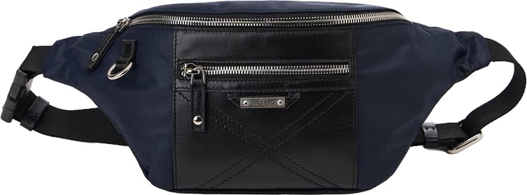 Iceberg Blue and black nylon backpack with leather gusset and logoed plaque