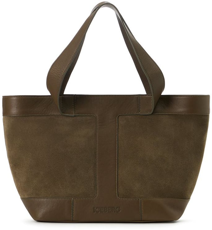 Iceberg Large khaki suede shopper with contrasting logo