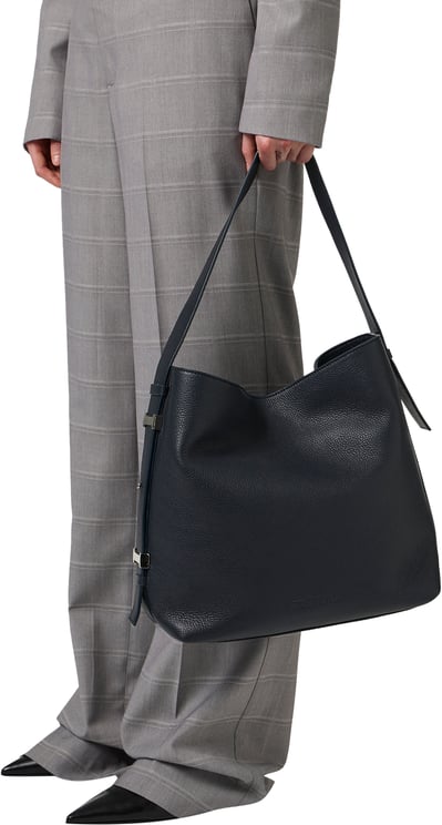 Iceberg Blue calfskin shopper bag with buckle on the handles