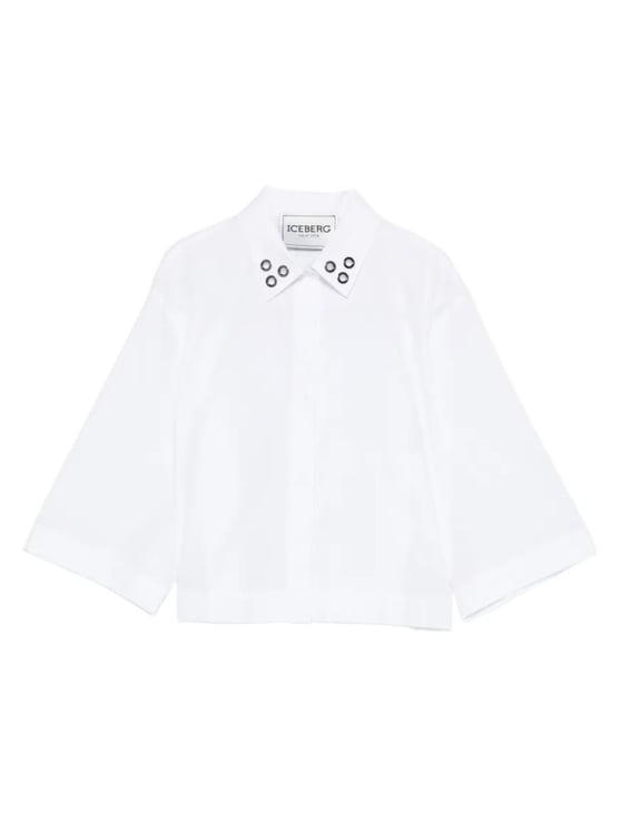 Iceberg Cropped White Eyelet Detail Shirt