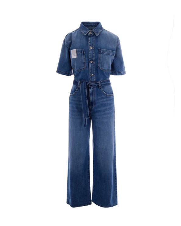 Icon Denim Denim Jumpsuit with Belted Waist and Button-Up Front