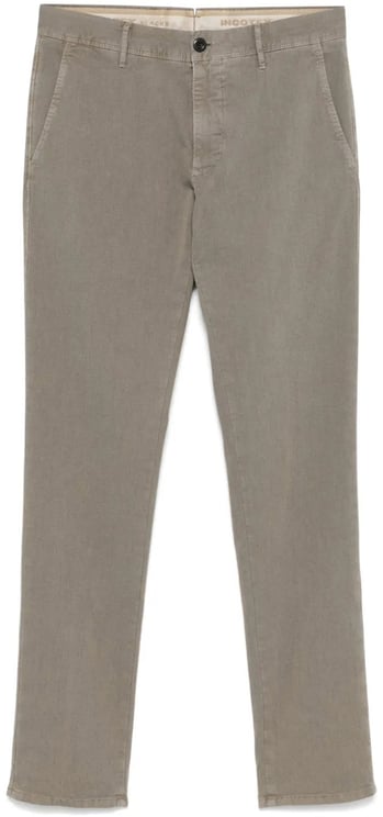 Incotex Taupe-Grey Slim Fit Straight Trousers