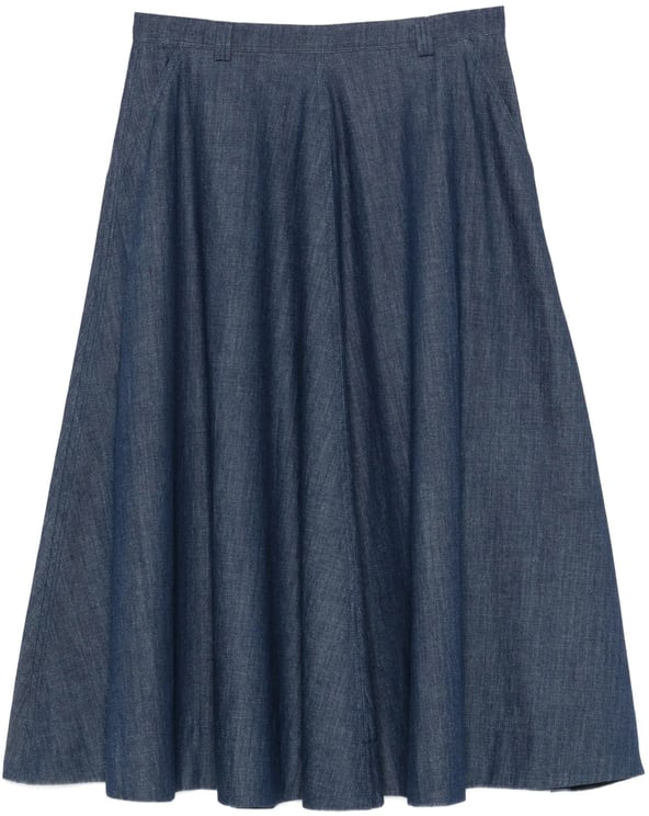 Incotex Blue Flared Knee-Length Denim Skirt