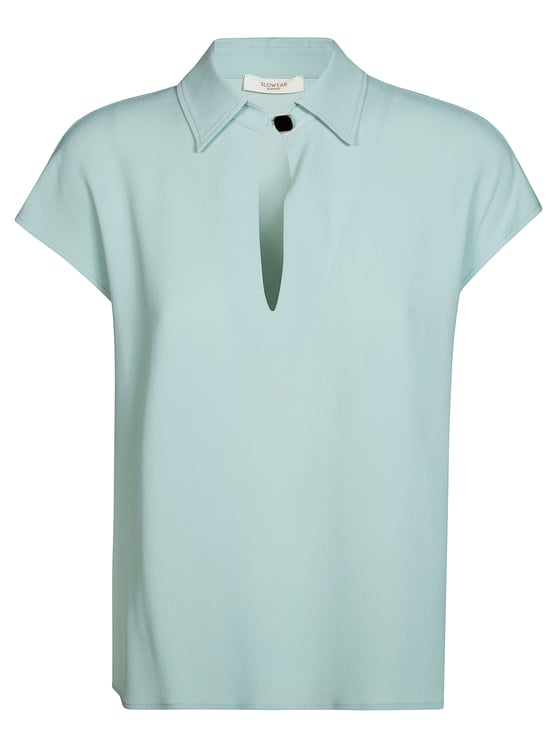 Incotex Lightweight Crepe Boxy Keyhole Short-Sleeved Top