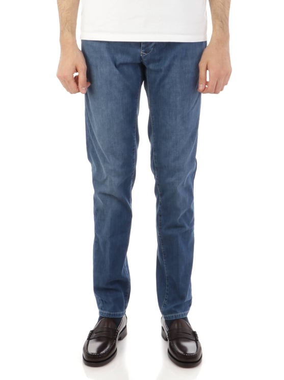 Incotex Medium Blue Straight-Leg Textured Jeans