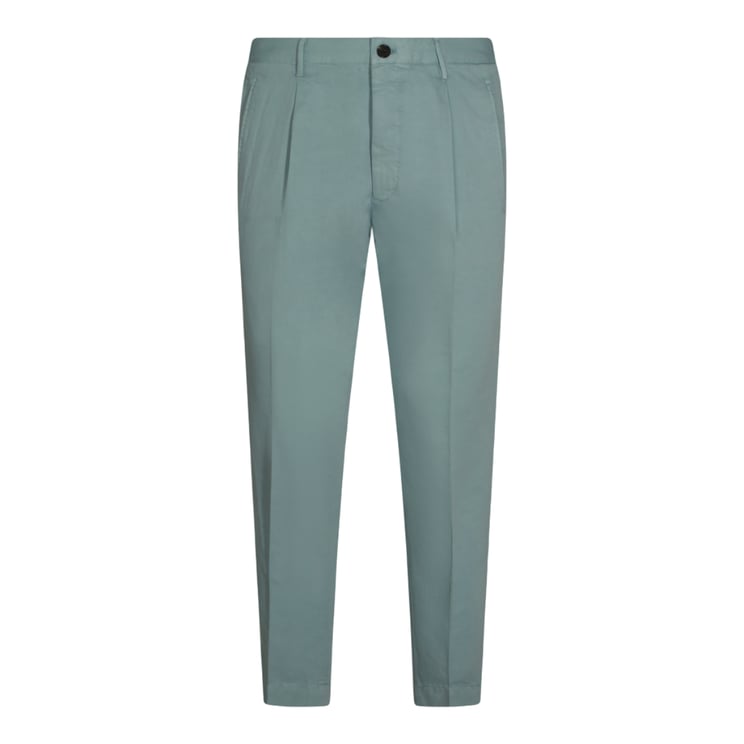 Incotex Tailored Green Trousers With Pleated Front And Classic Waistband