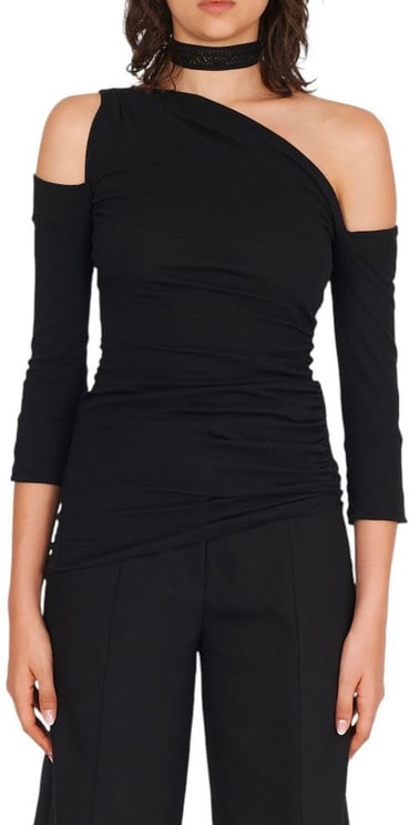 Isabel Benenato Top asymétrique noir jersey coton Isabel Benenato femme DJ21S26