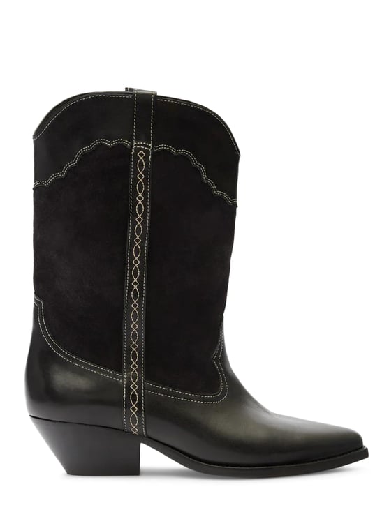 Isabel Marant Mid-Calf Leather and Suede Boots with Decorative Stitching