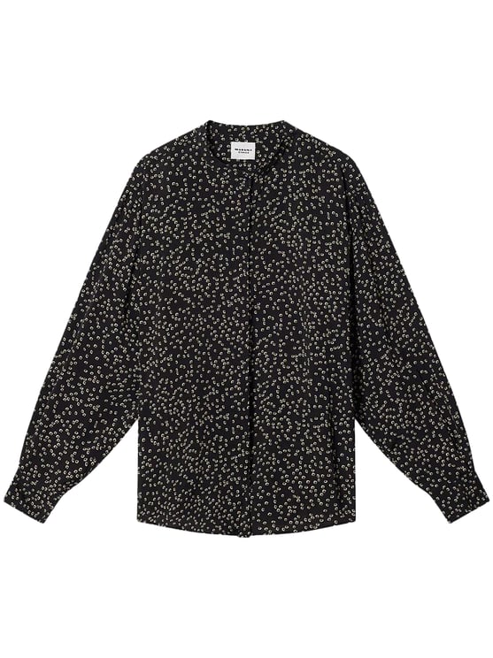 Isabel Marant Black Blouse with Scattered Square Dot Pattern