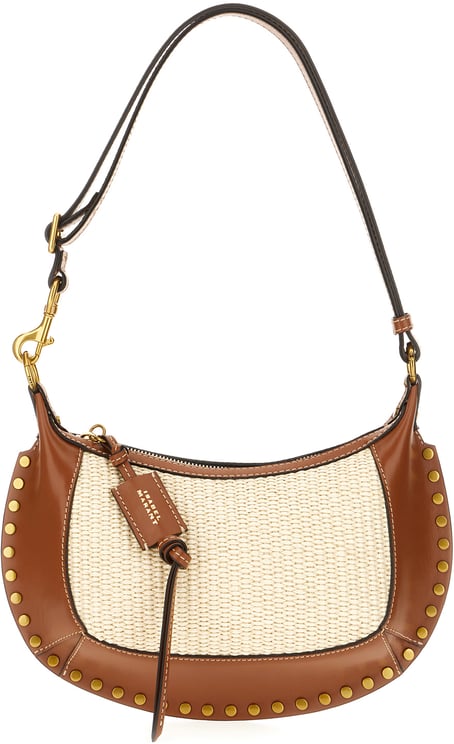 Isabel Marant Isabel Marant Two-tone rafia and leather Oskan moon shoulder bag
